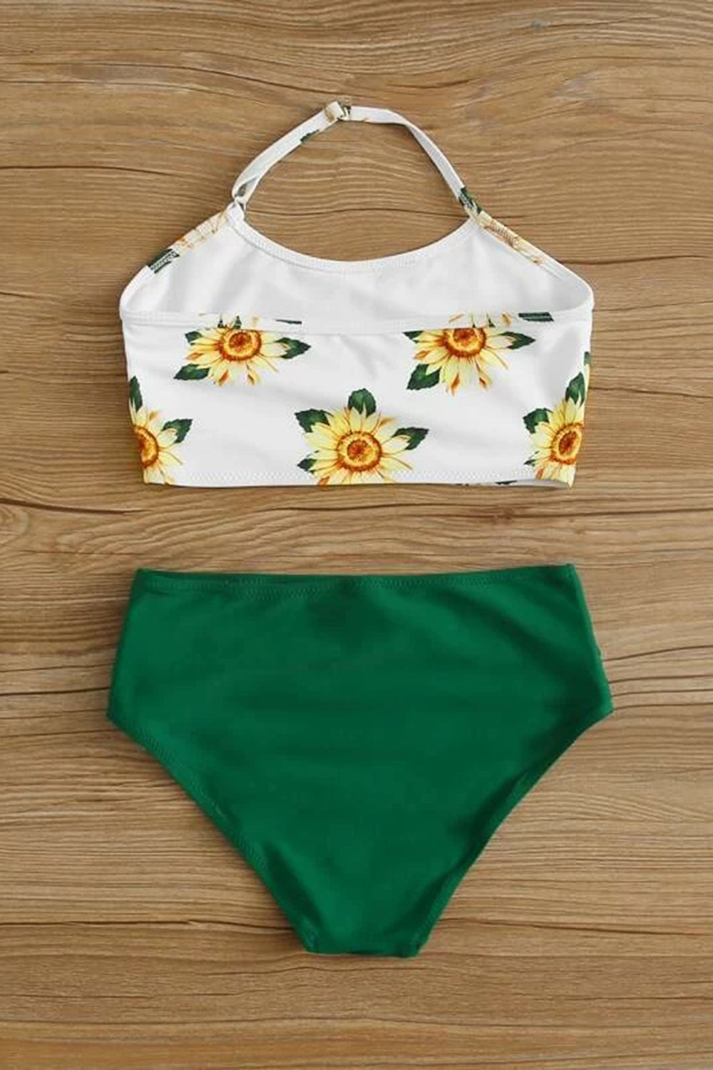 Girls Sunflower Print Halter Bikini