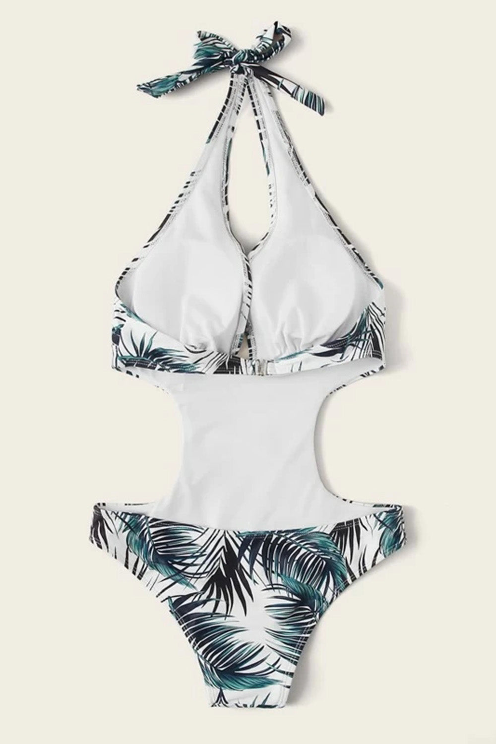 Tropical Print Halter Cutout One Piece Swimsuit
