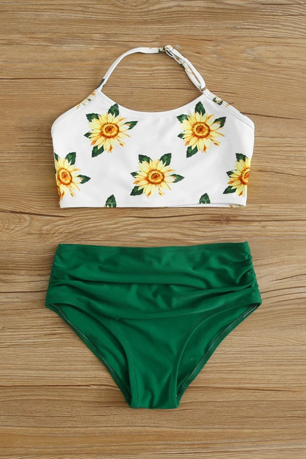Girls Sunflower Print Halter Bikini