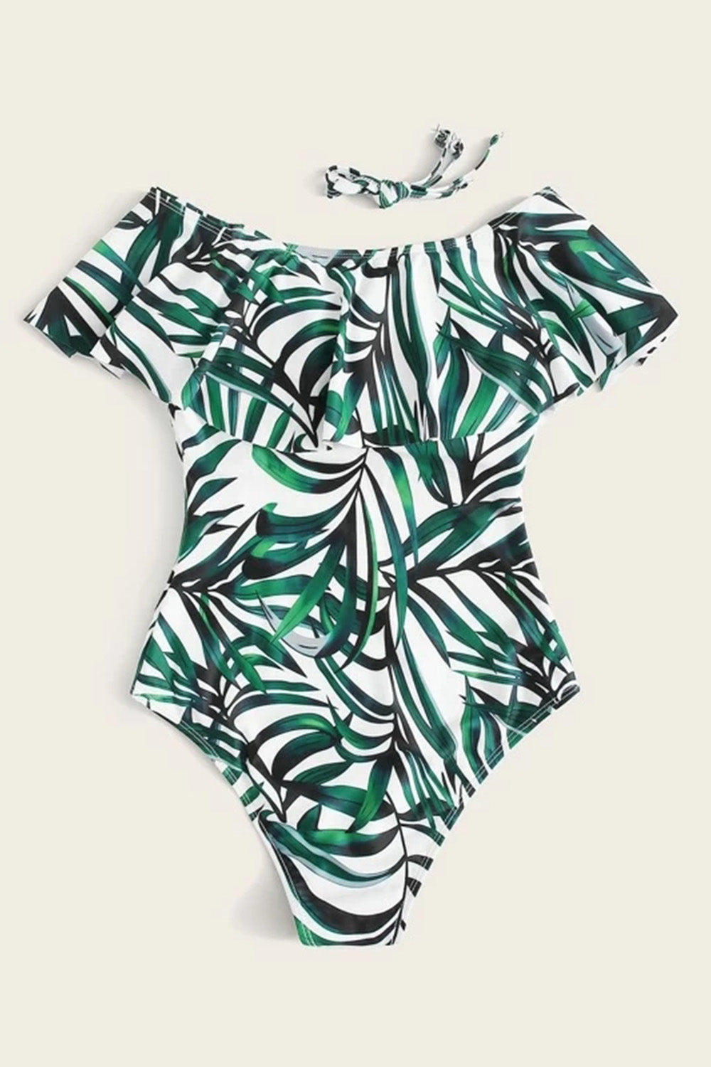 Tropical Ruffle Bardot One Piece Swimwear