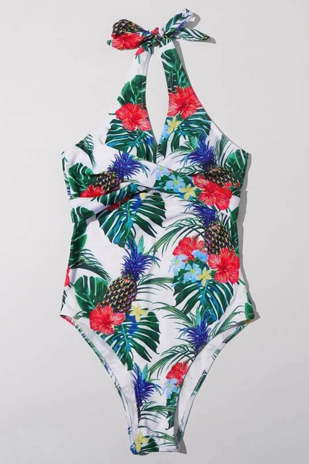 Tropical Random Print Twist Detail One Piece Swimsuit