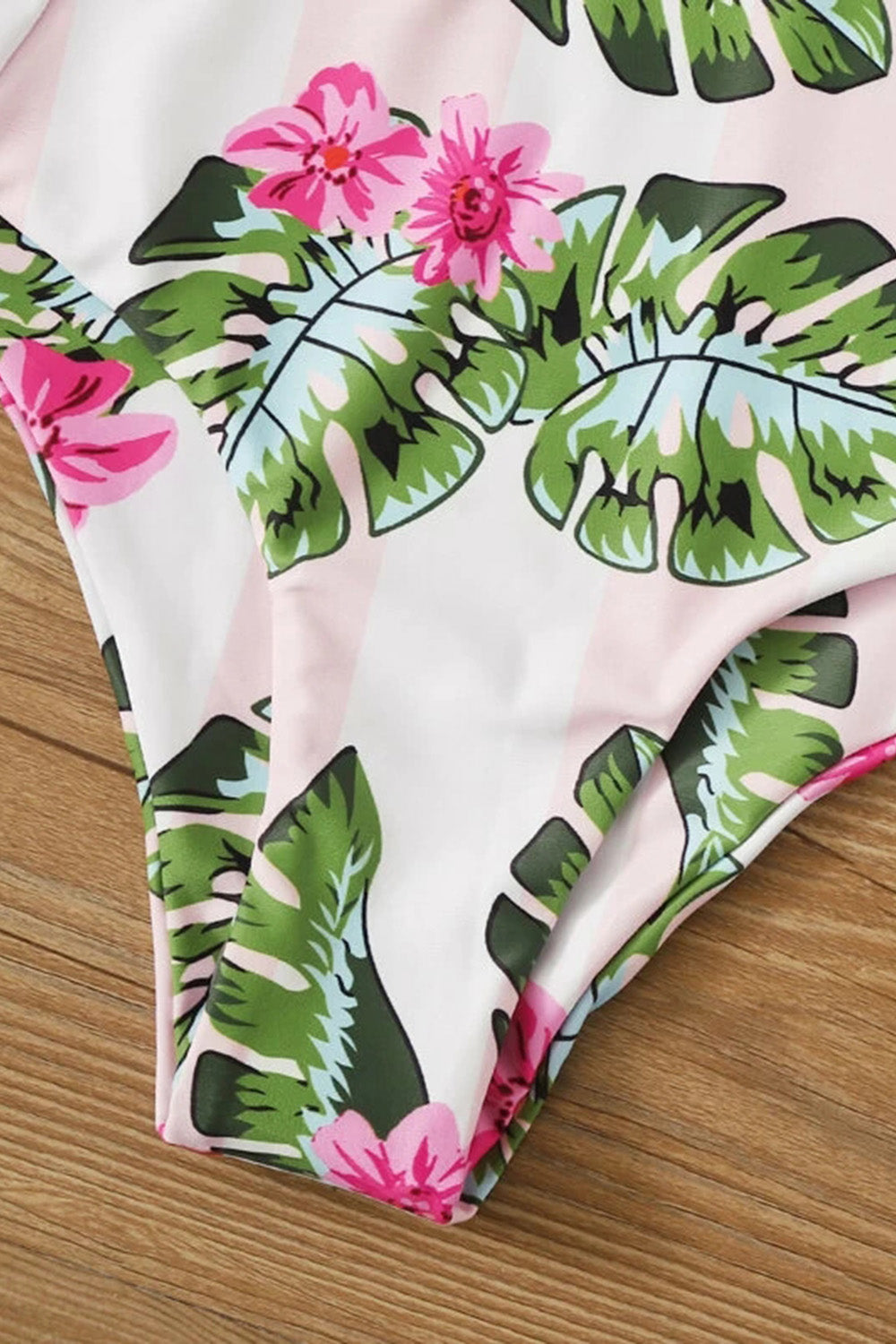 Tropical & Floral One Shoulder Tie Side Bikini Swimsuit