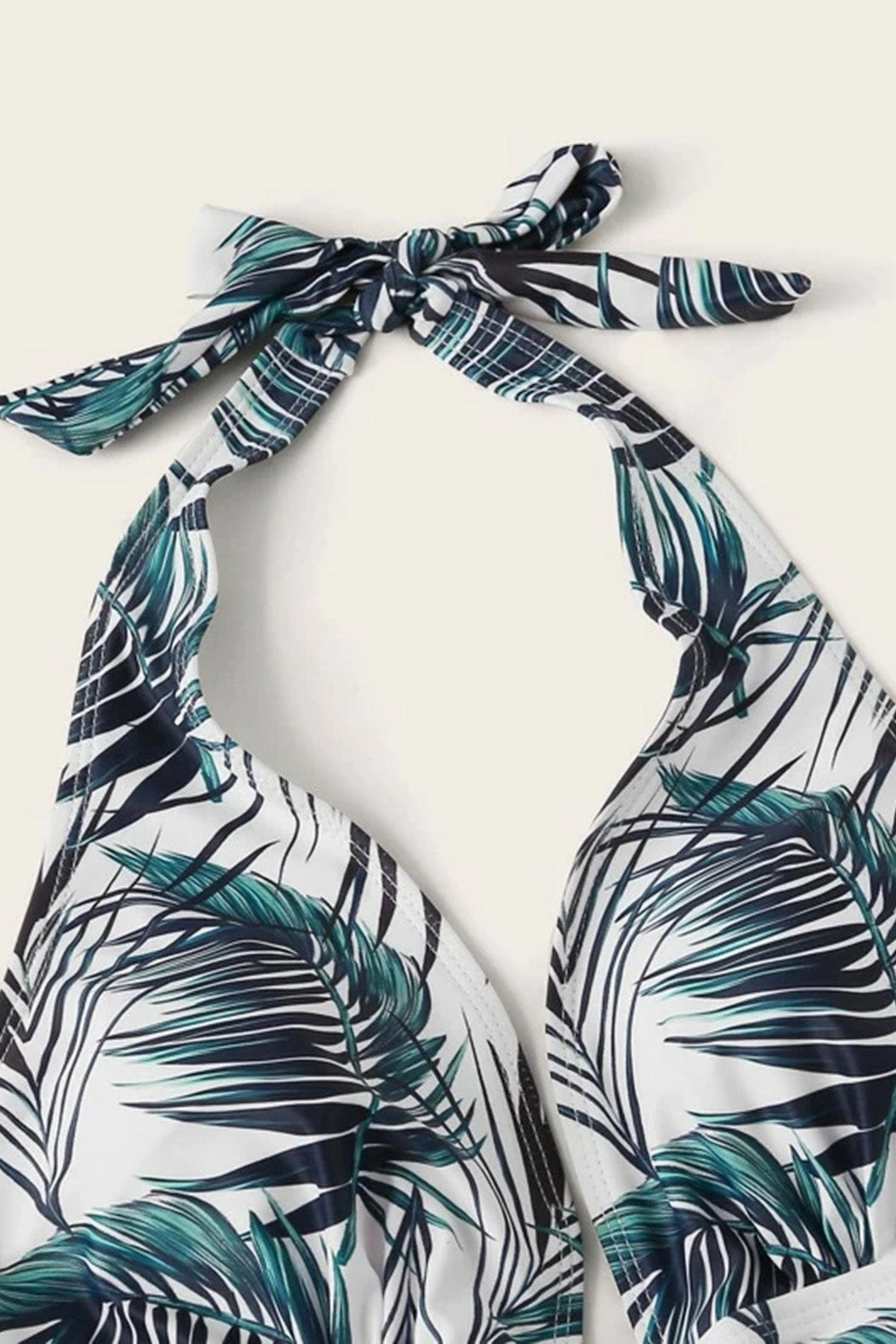 Tropical Print Halter Cutout One Piece Swimsuit