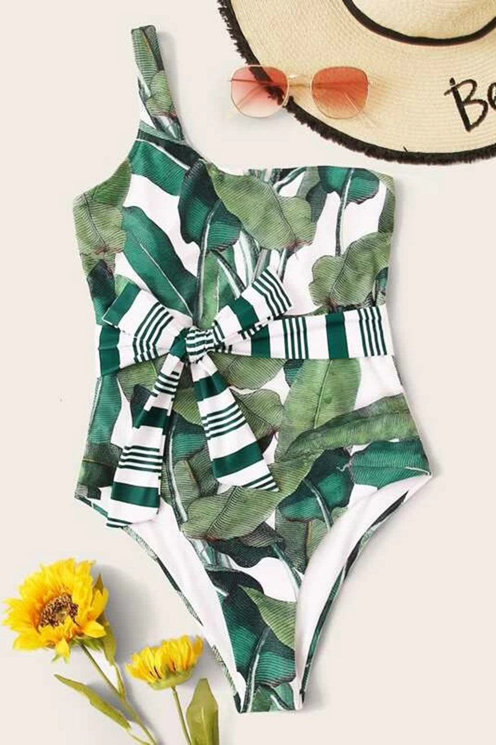 Tropical One Shoulder One Piece Swimsuit
