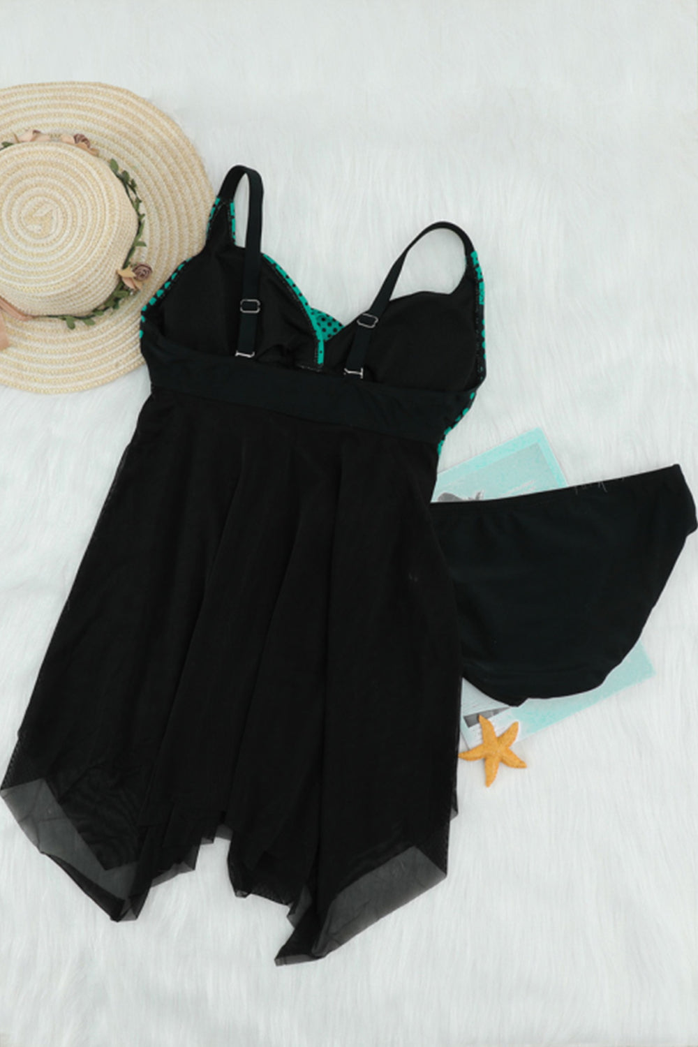 WOMEN POLKA DOT TWIST HANDKERCHIEF HEM DRESS SWIMSUIT