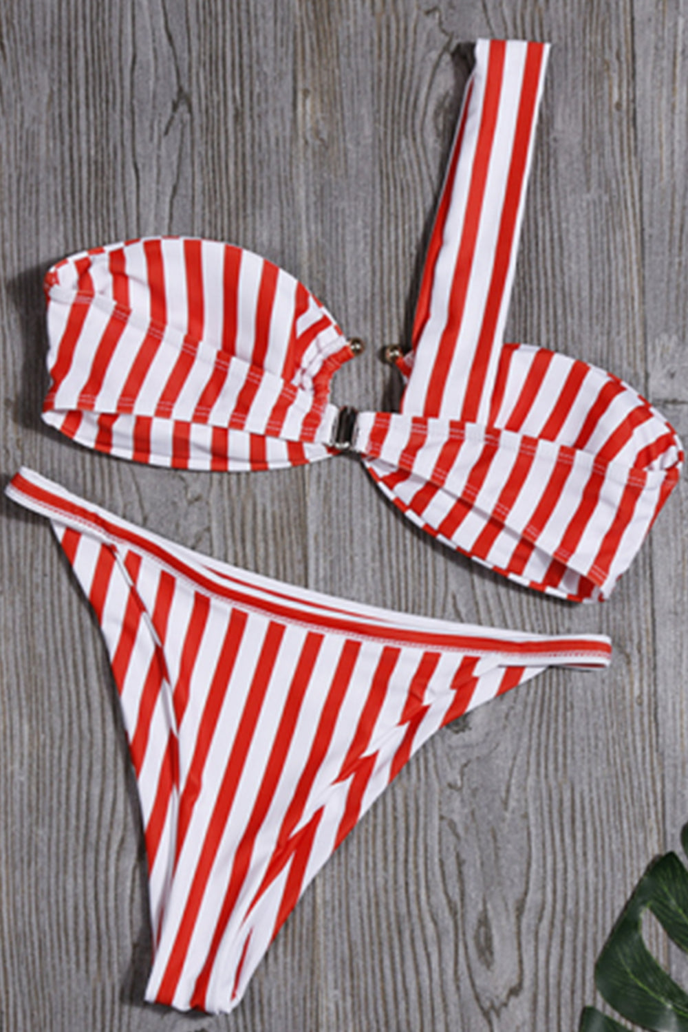 IYASSON STRIPE ONE SHOULDER HIGH LEG BIKINI