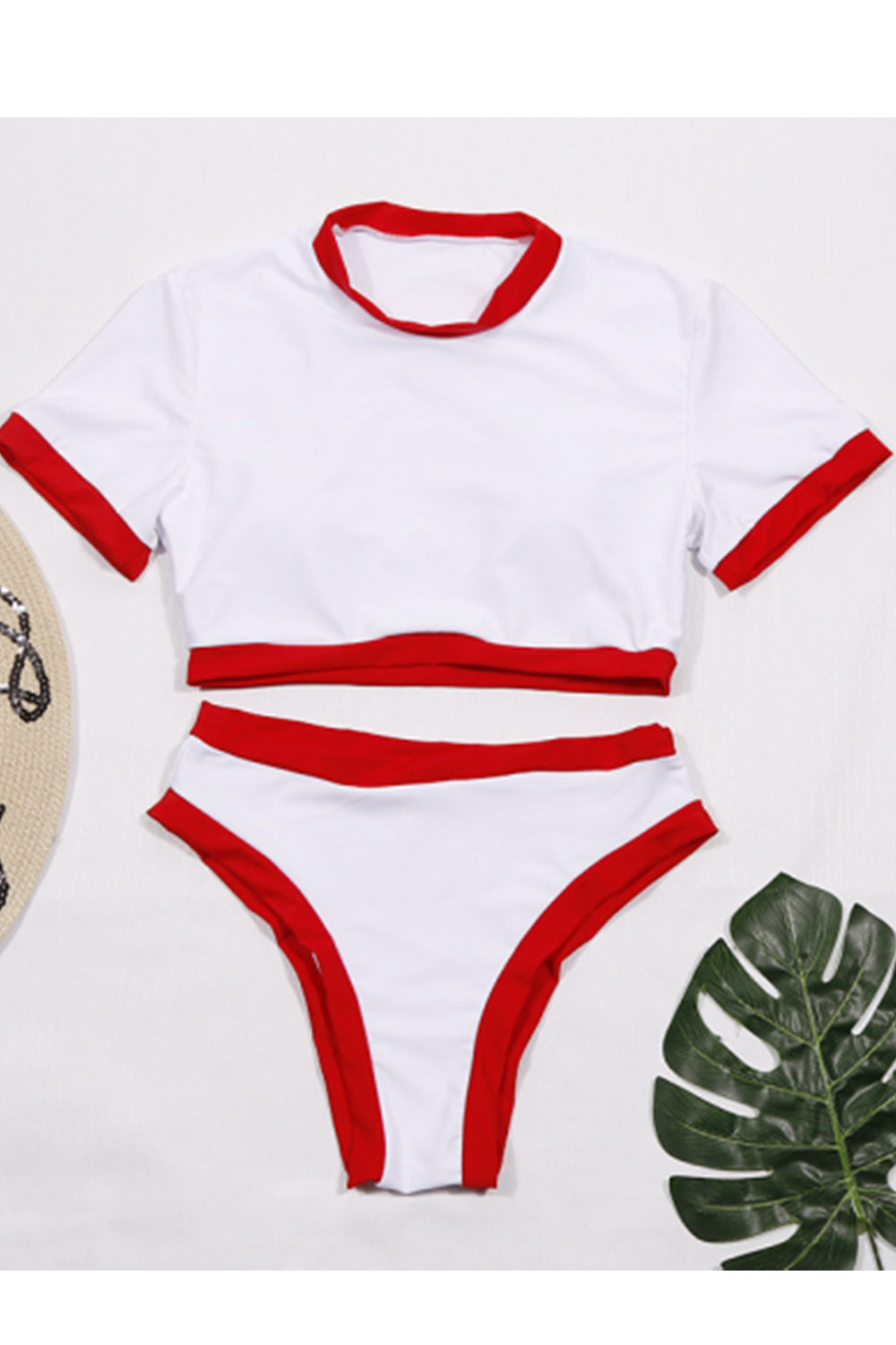 GIRL'S SOLID COLOR TWO PIECE SPORT SWIMSUIT