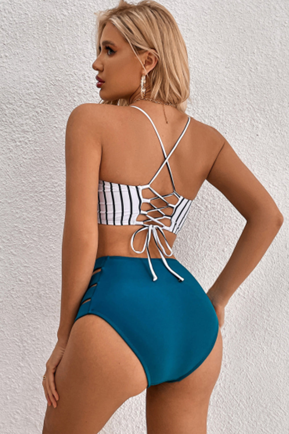 Women Sexy Striped Sling High Waisted Halter Bikini