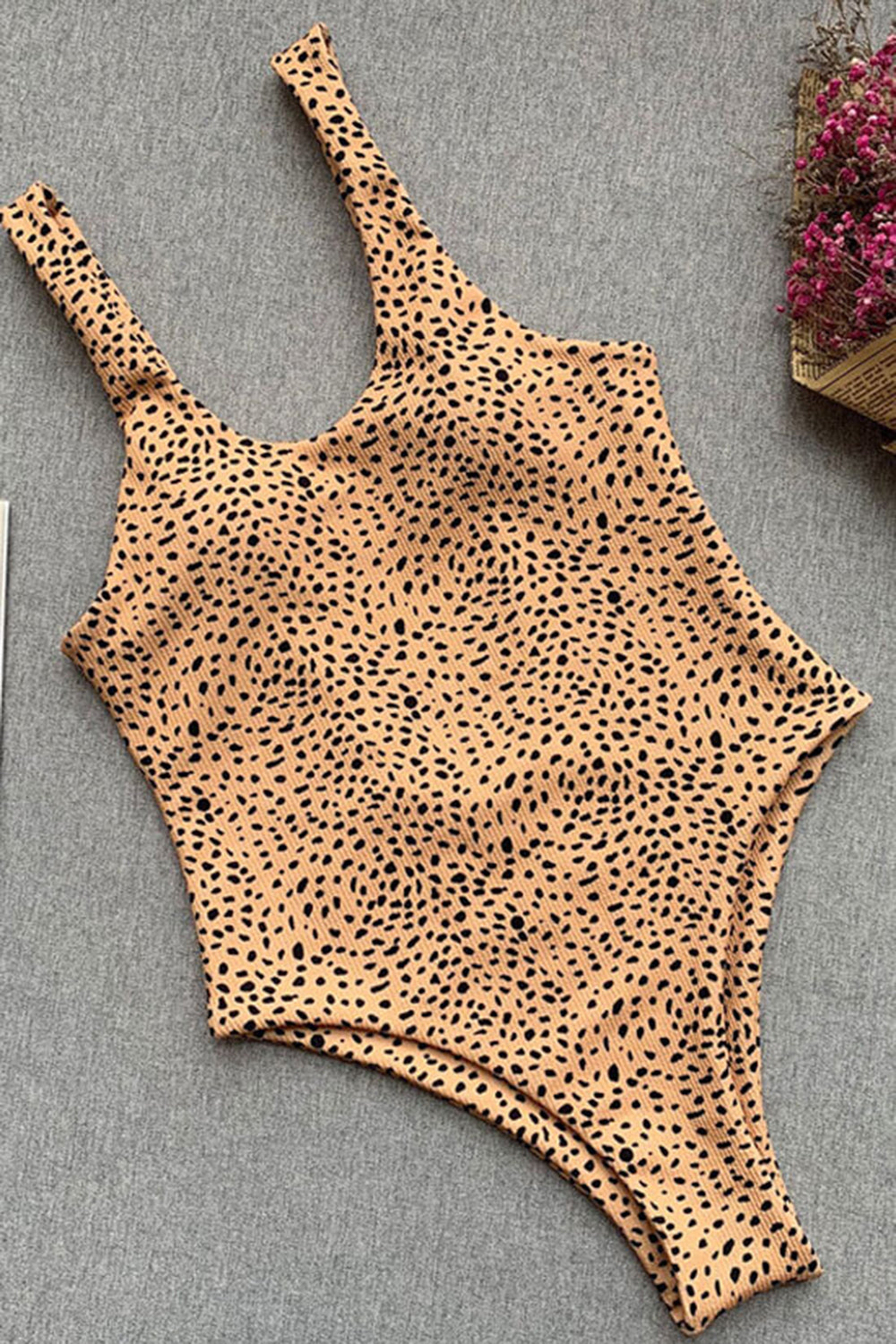 HIGH LEG LOW BACK LEOPARD ONE PIECE SWIMSUIT
