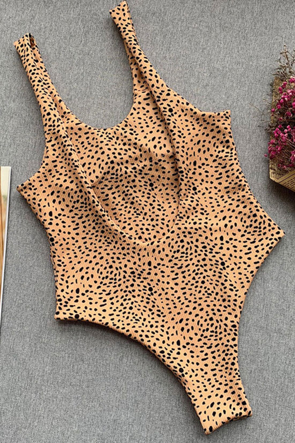 HIGH LEG LOW BACK LEOPARD ONE PIECE SWIMSUIT