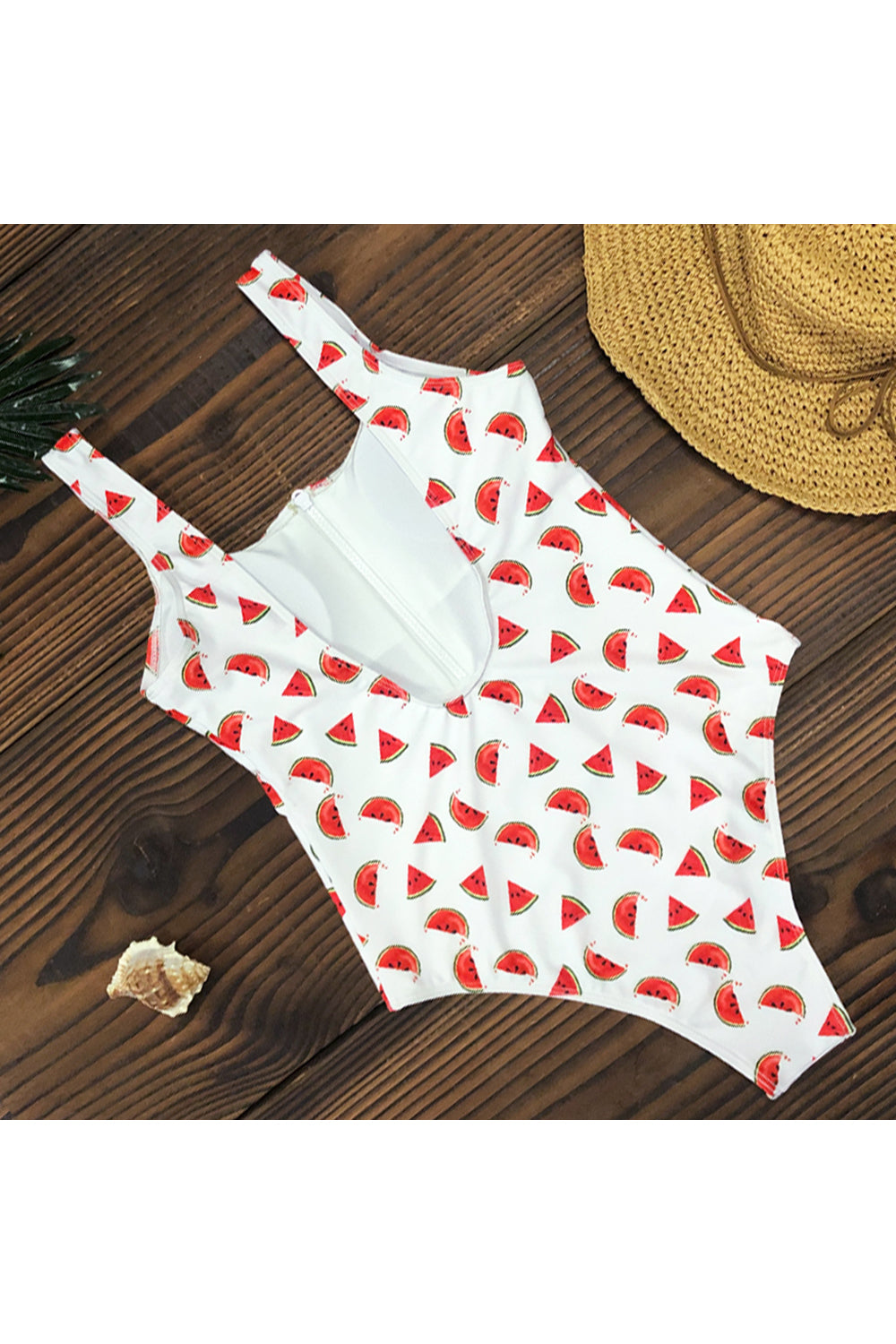 Watermelon printing zip up one piece swimsuit