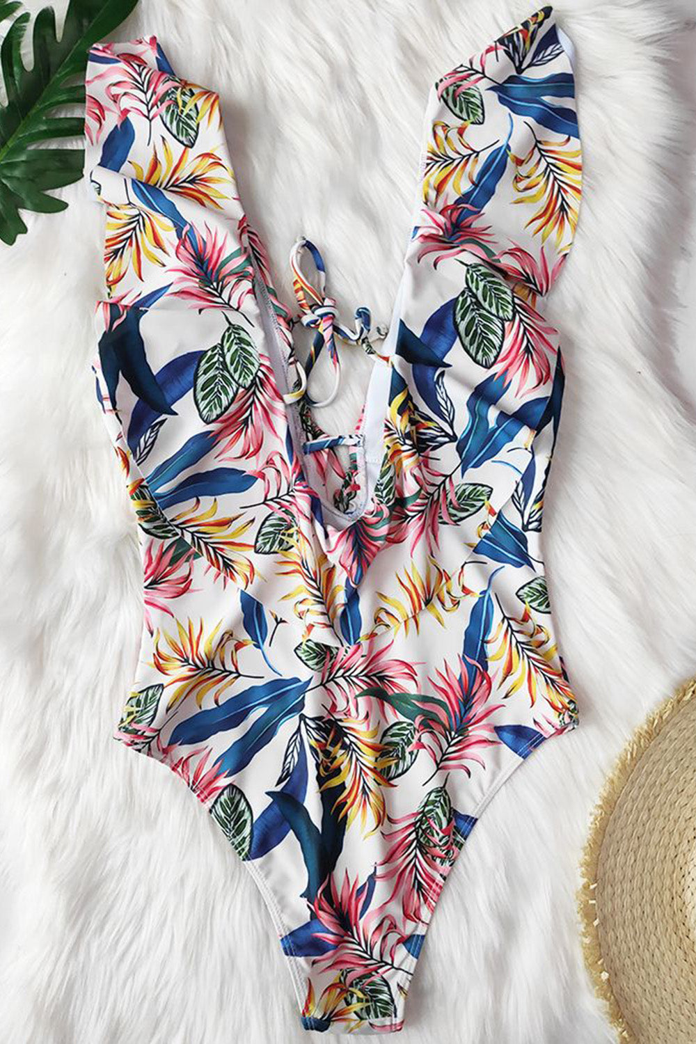 Shoulder Ruffle Swimwear Backless Monokini