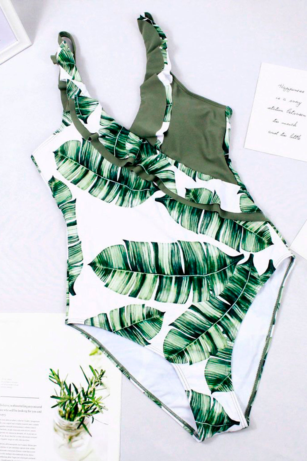 Women Vintage Retro Bathing Suit Shoulder Ruffle Swimwear