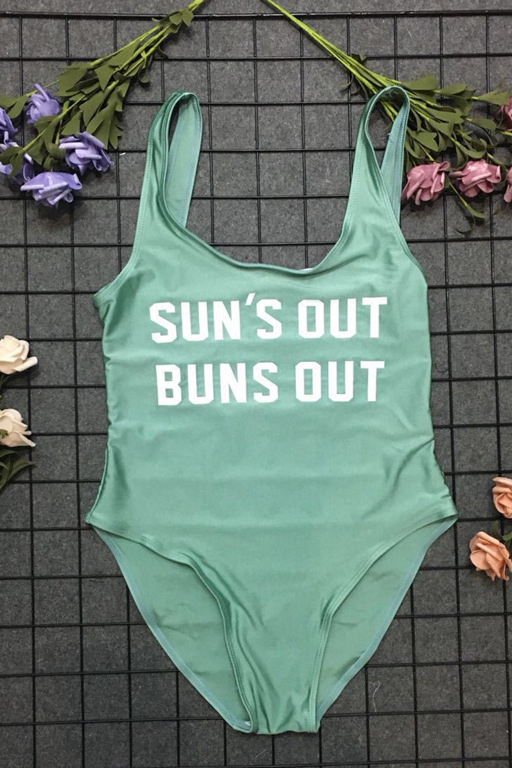 SUNS OUT BUNS OUT - SLOGAN ONE PIECE SWIMSUIT