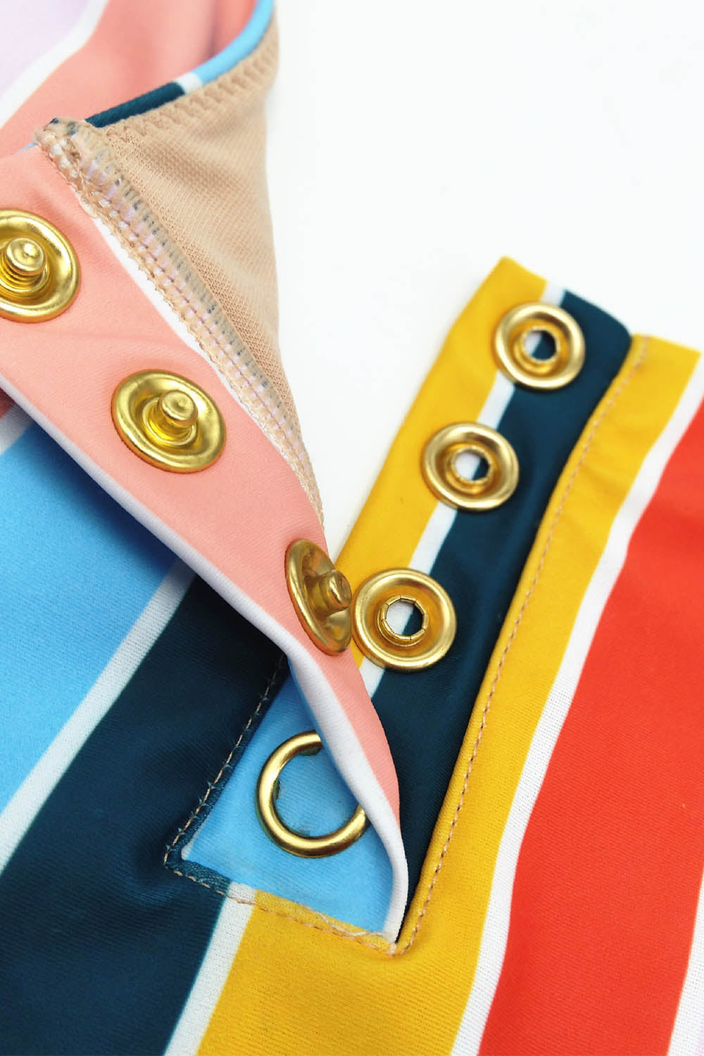 Iyasson Colorful Stripe Swimsuit with Metal Button