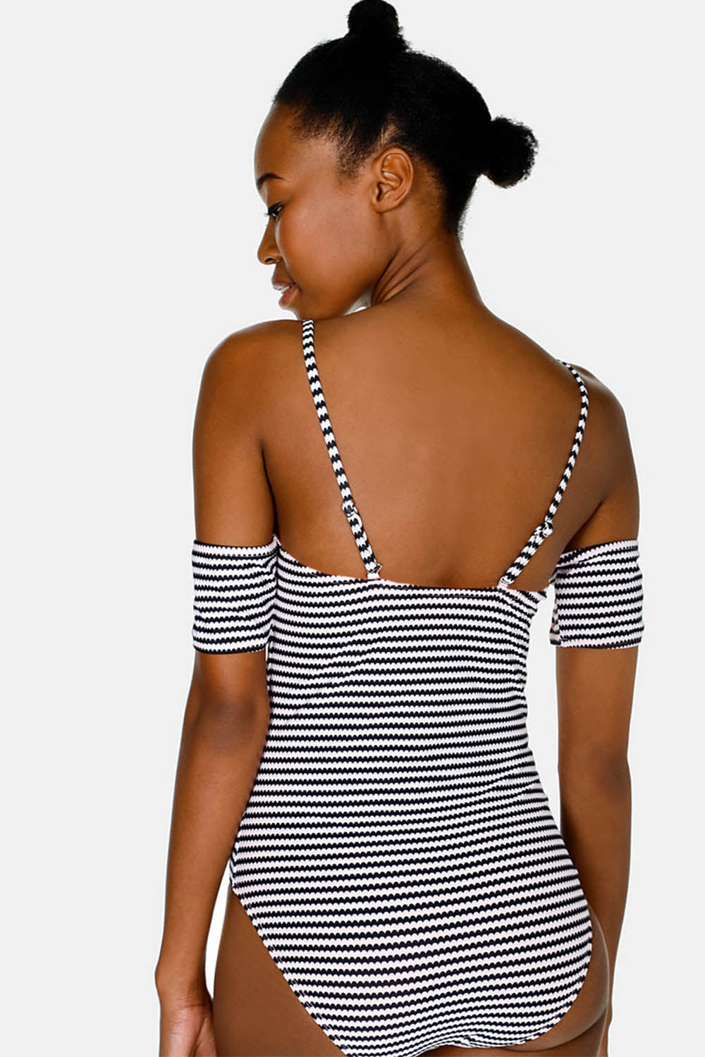 Iyasson Stripe Off Shoulder One-piece Swimsuit
