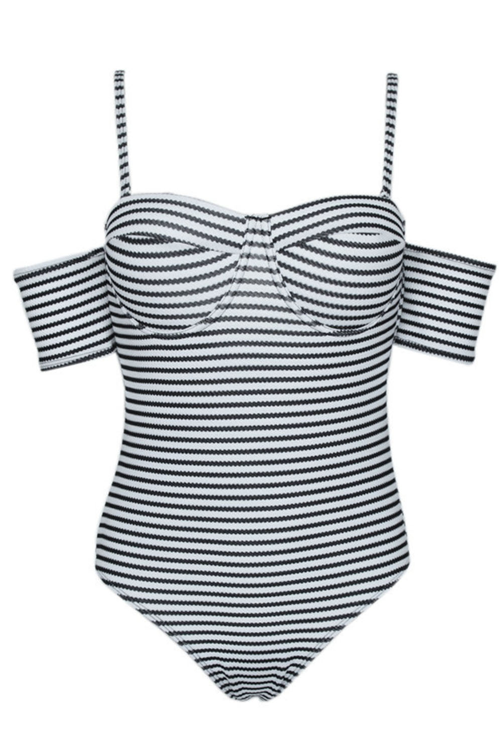 Iyasson Stripe Off Shoulder One-piece Swimsuit