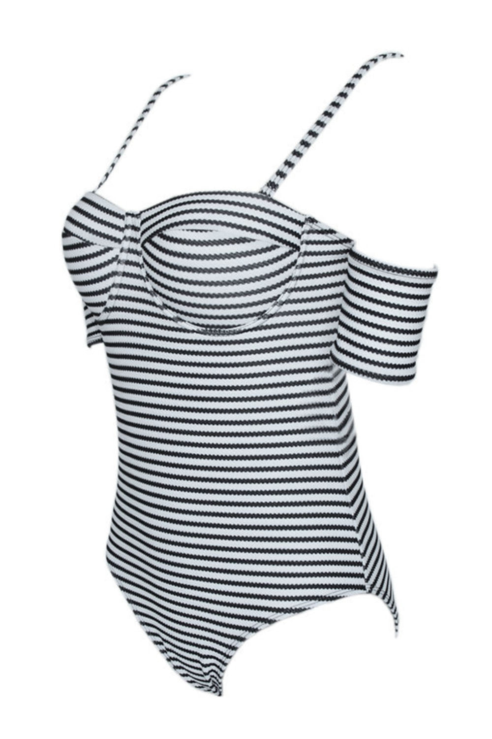 Iyasson Stripe Off Shoulder One-piece Swimsuit