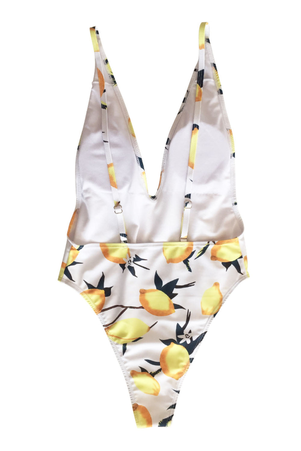 Iyasson Sexy Deep V-neck Lemon Print One-piece Swimsuit