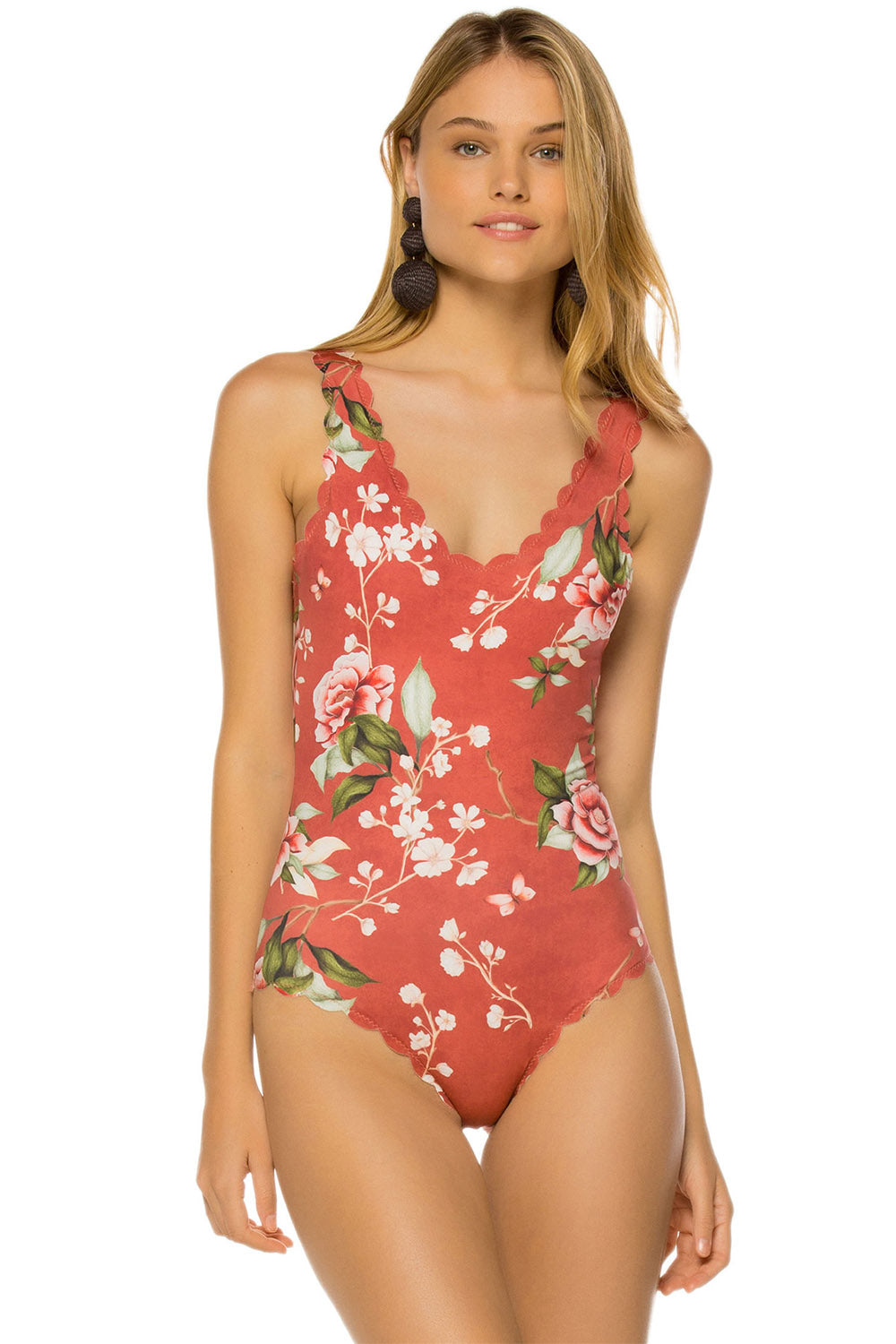 Iyasson Floral Print Laciness One-piece Swimsuit
