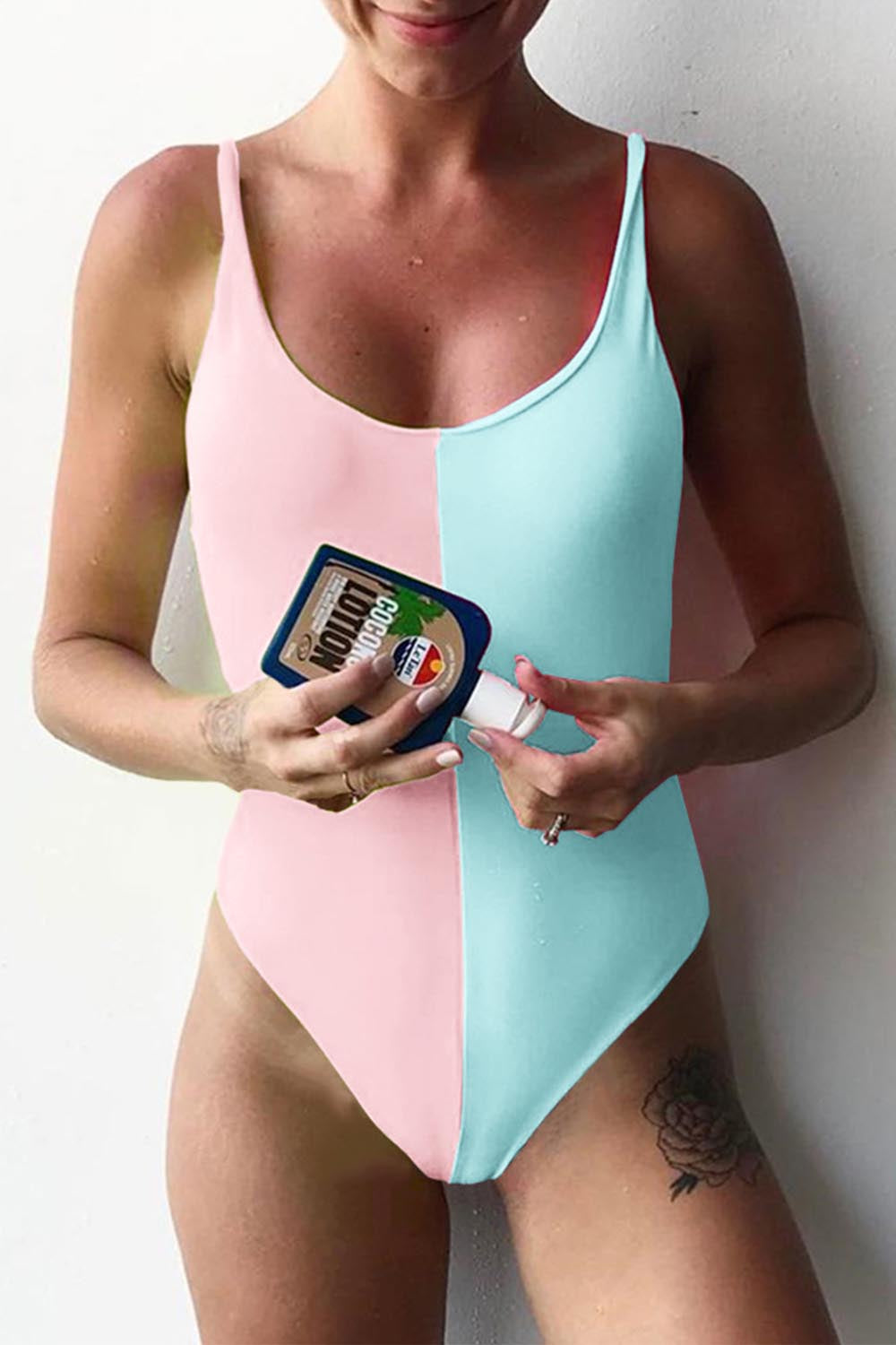 Iyasson Color-block Contrast One-piece Swimwear