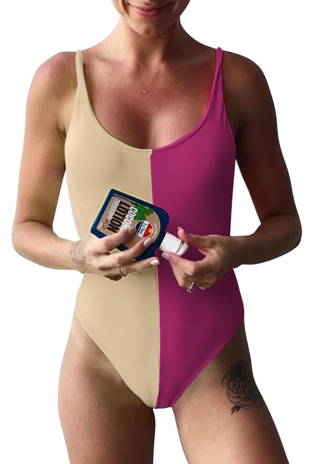 Iyasson Color-block Contrast One-piece Swimwear