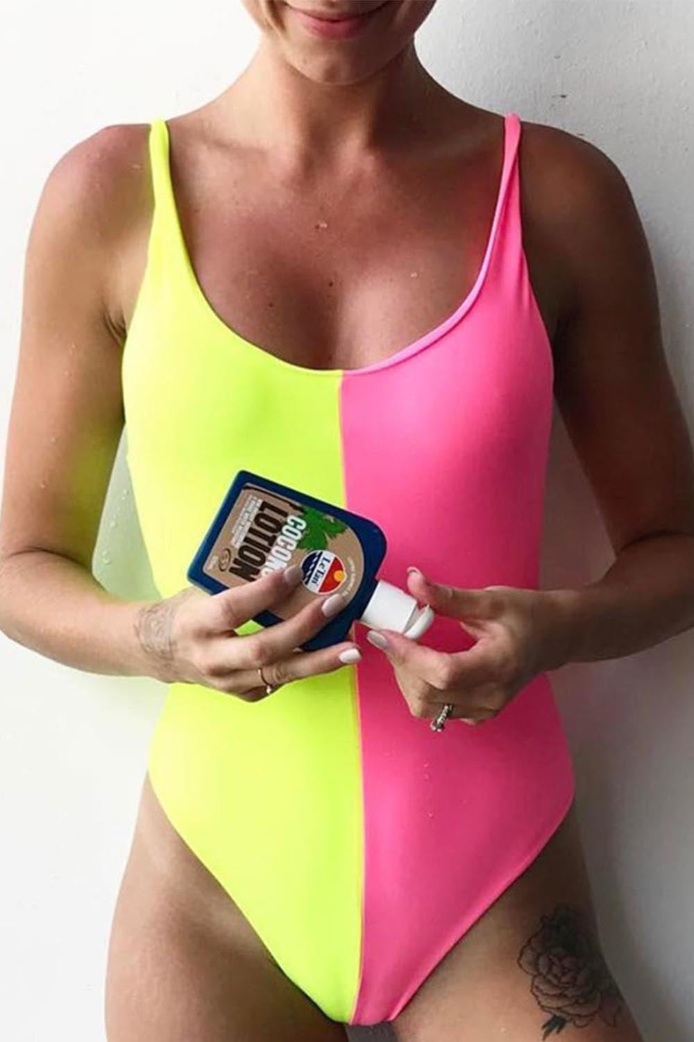Iyasson Color-block Contrast One-piece Swimwear