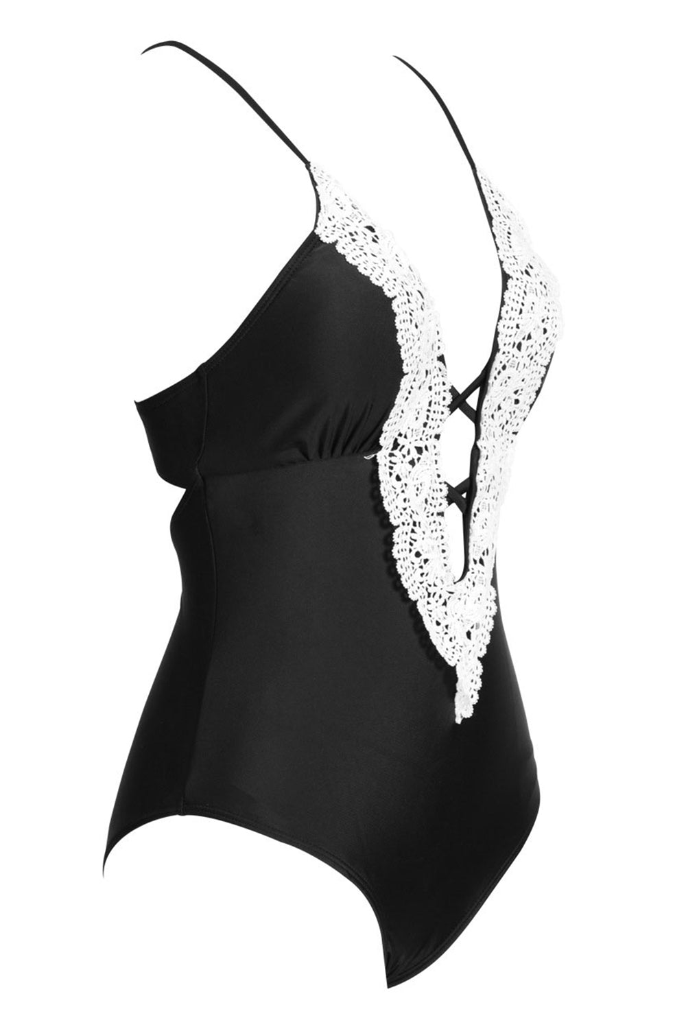 Iyasson Womens Sexy Deep V Lace Panel Strappy One-piece Swimsuit