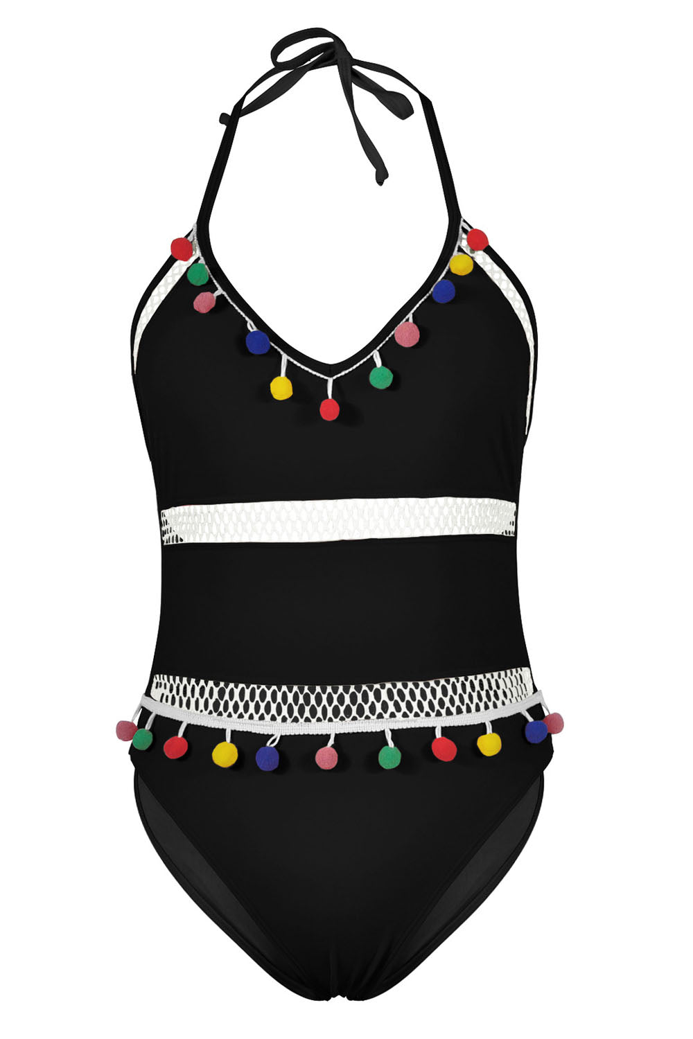 Iyasson Women's Sexy Deep V-Neck Mesh Tassel Halter Swimsuit