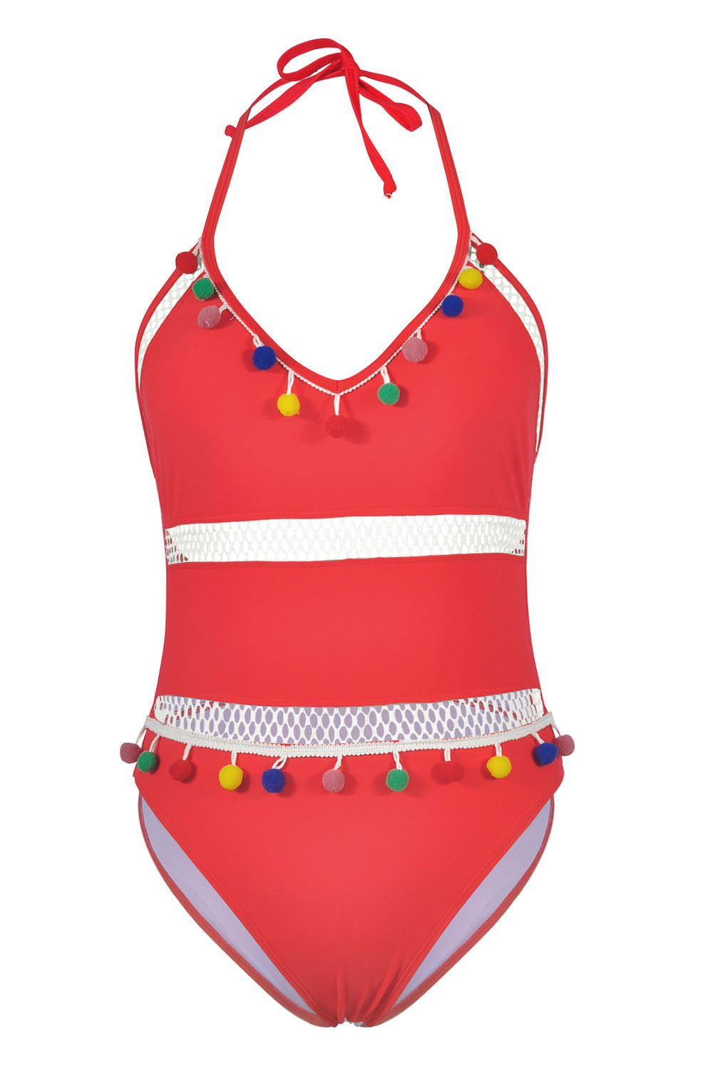 Iyasson Women's Sexy Deep V-Neck Mesh Tassel Halter Swimsuit