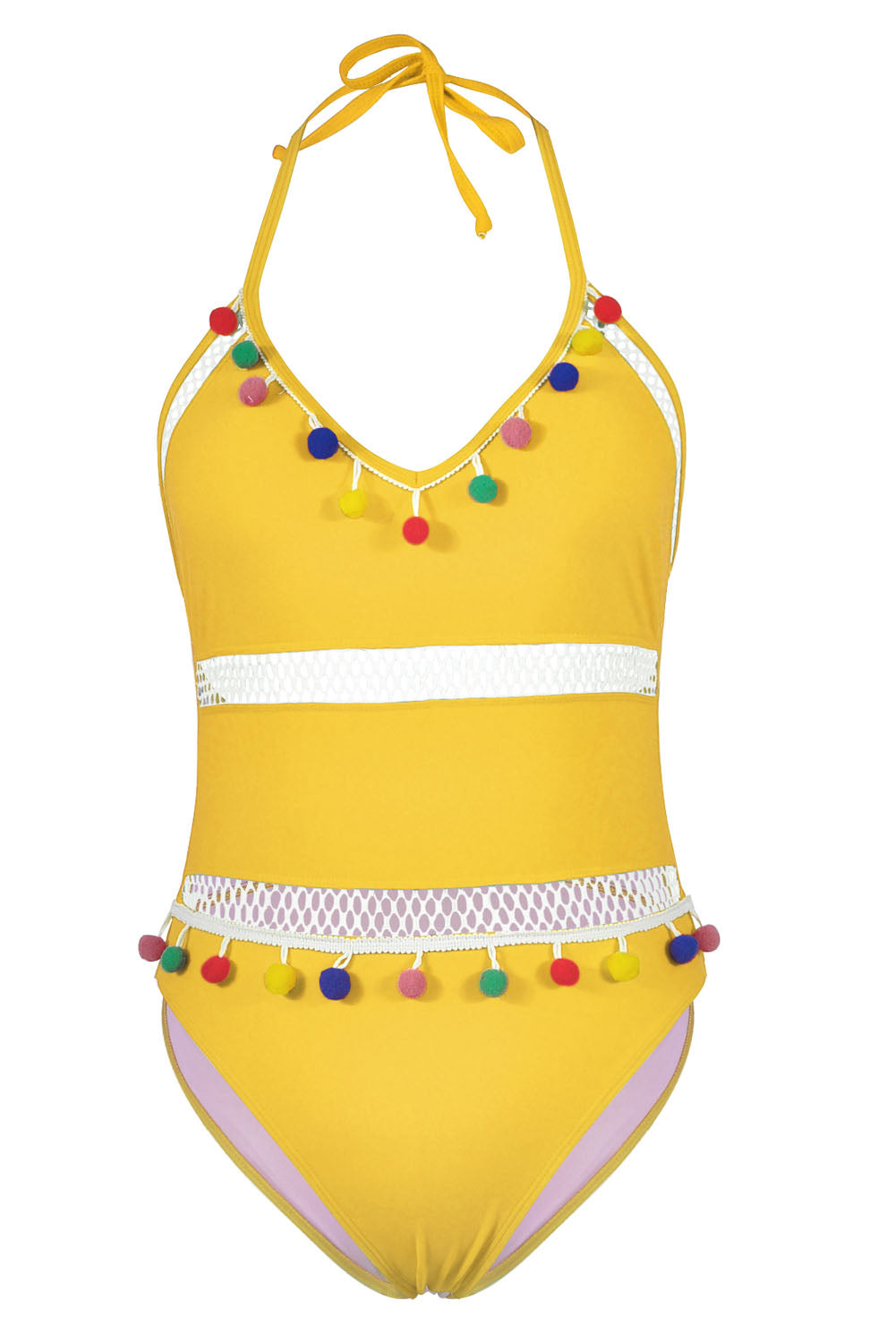 Iyasson Women's Sexy Deep V-Neck Mesh Tassel Halter Swimsuit