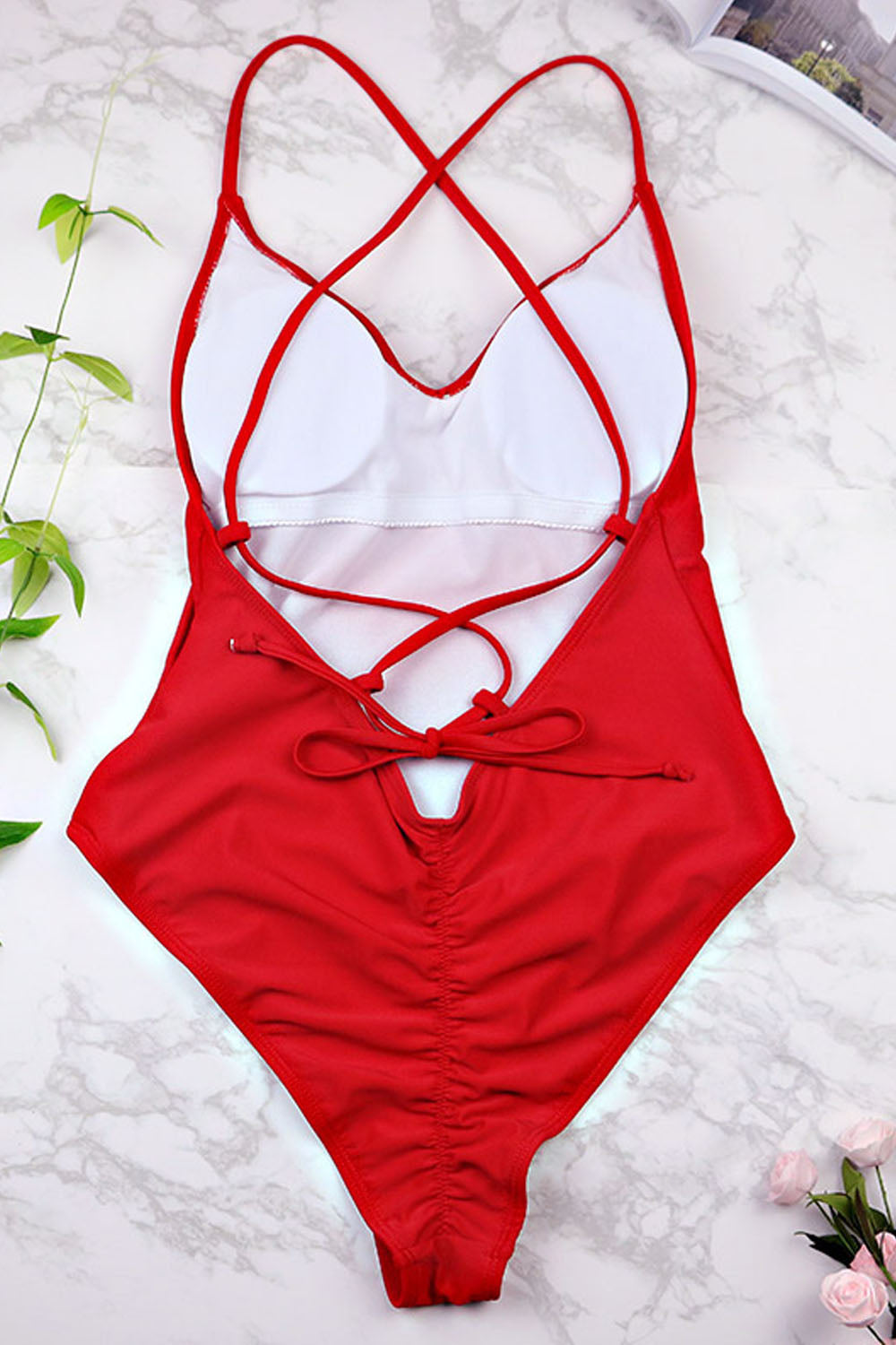 Iyasson Women's Sexy Deep V Cross Spaghetti Strap One-piece Swimsuit