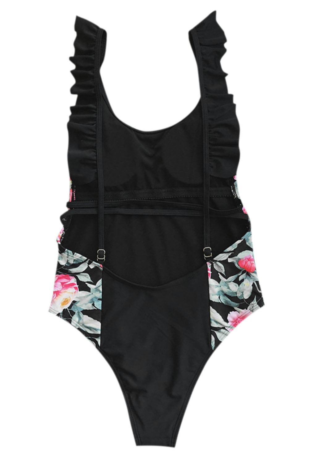 Iyasson Women's Sexy Deep V-Neck Shoulder Strap Ruffle Trim One-piece Swimsuit