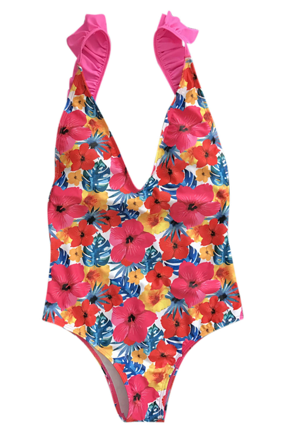 Iyasson Women's Sexy Deep V-Neck Shoulder Strap Ruffle Trim One-piece Swimsuit