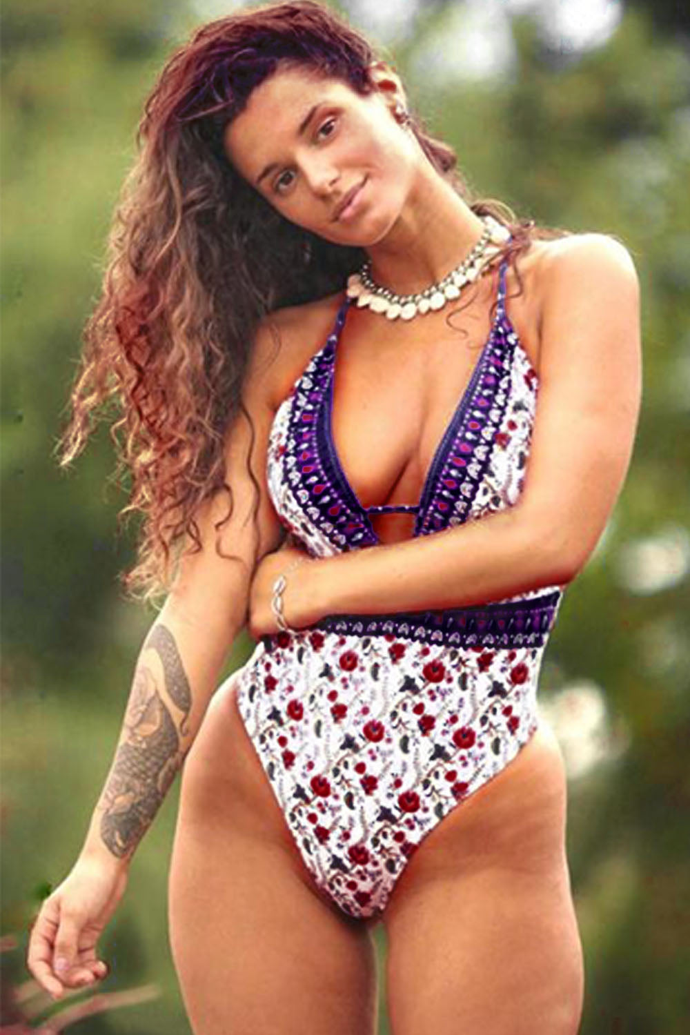 Iyasson Women's Sexy Deep V-Neck Hollow Back Cross Backless Swimsuit