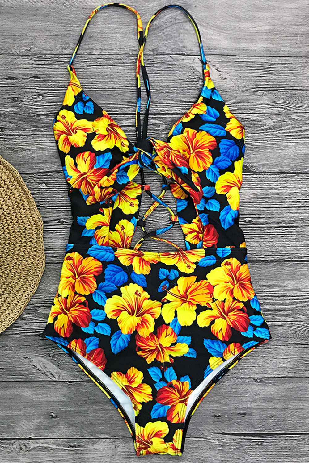 Iyasson Women‘’s Sexy Floral Print Knotted Hollow One-piece Swimsuit