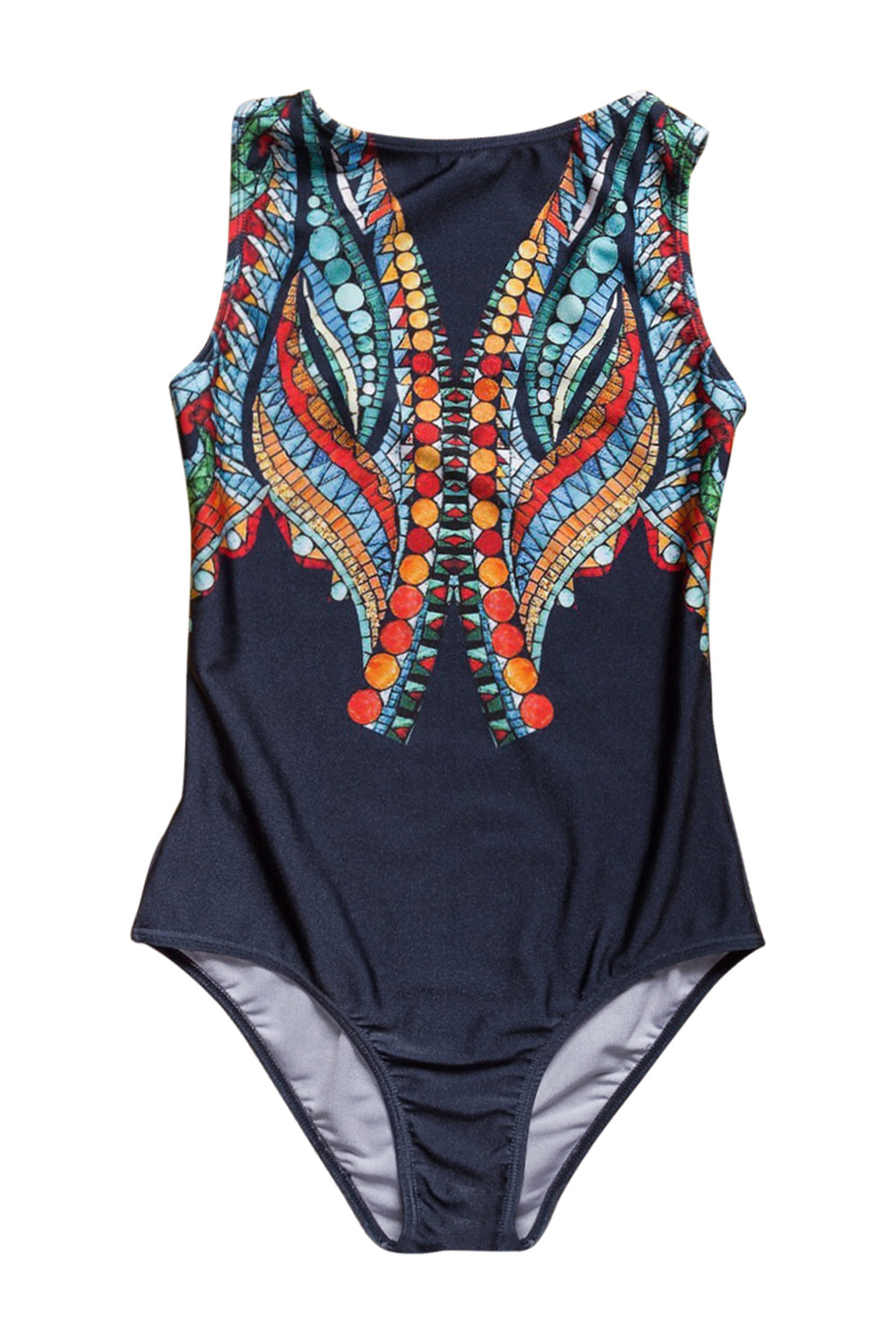 Iyasson Women's Vintage Pattern O-Neck Swimsuit