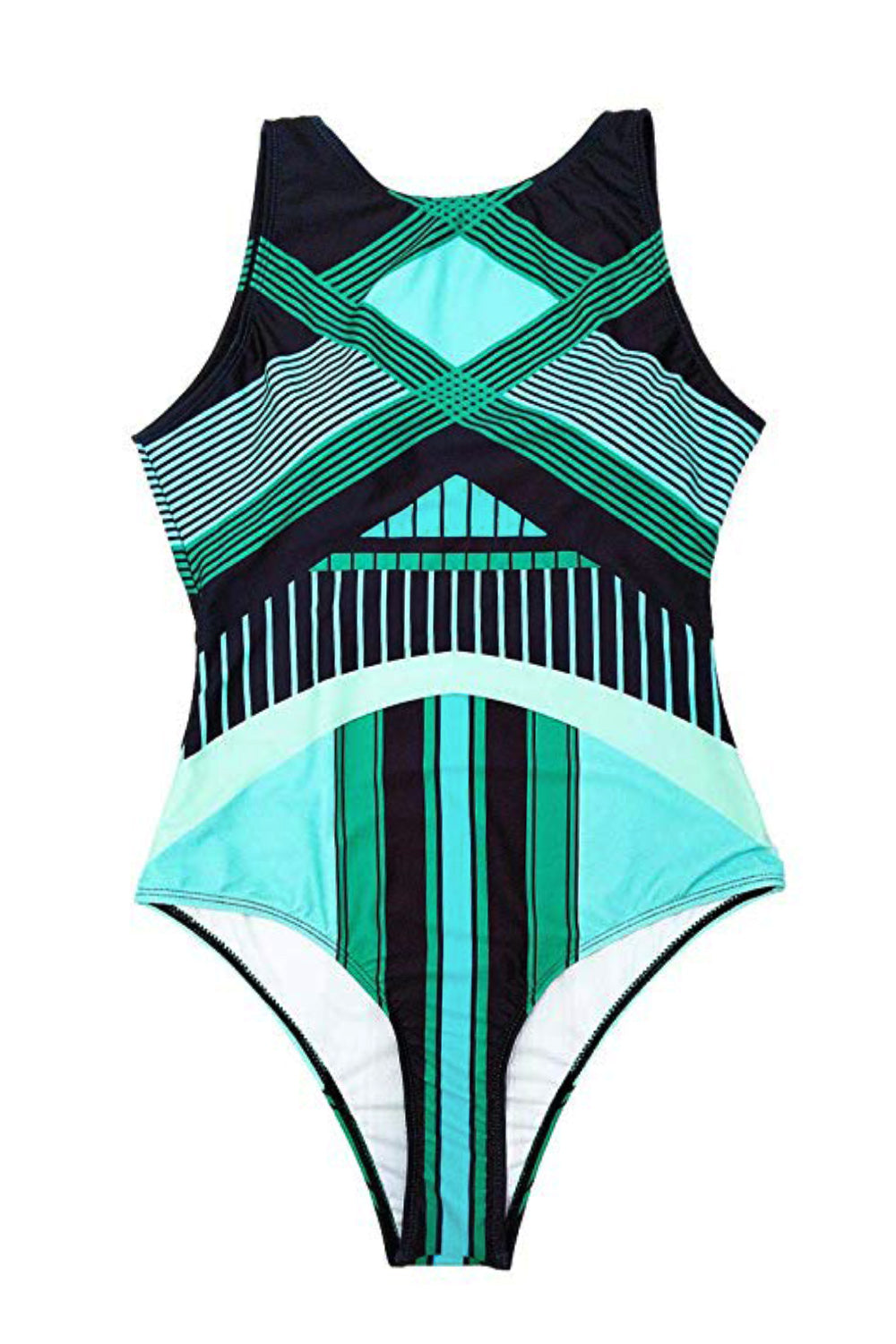 Iyasson Women's Vintage Pattern O-Neck Swimsuit