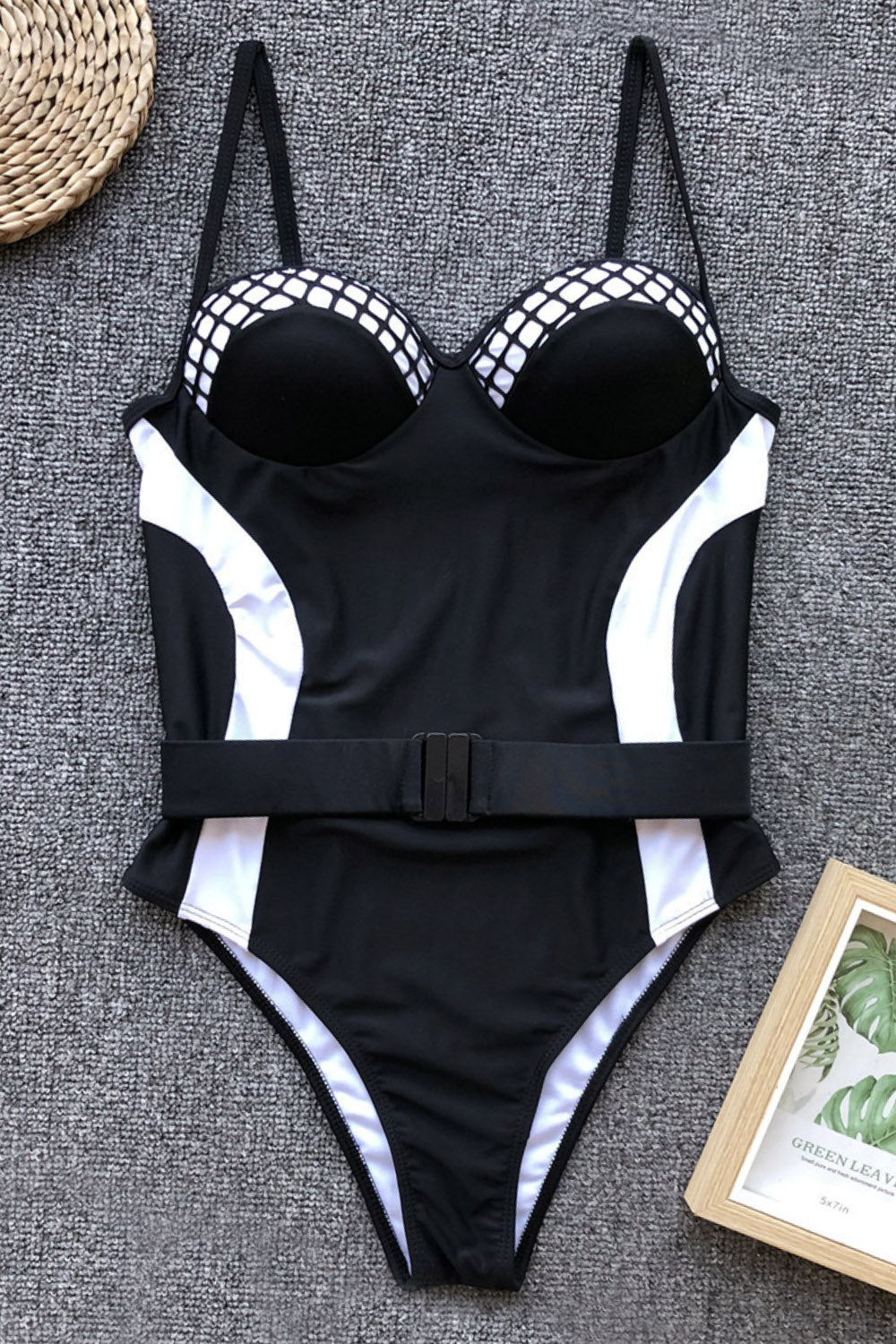 Iyasson Women's Sexy Low-cut Buckle Belt Spaghetti Strap Swimsuit