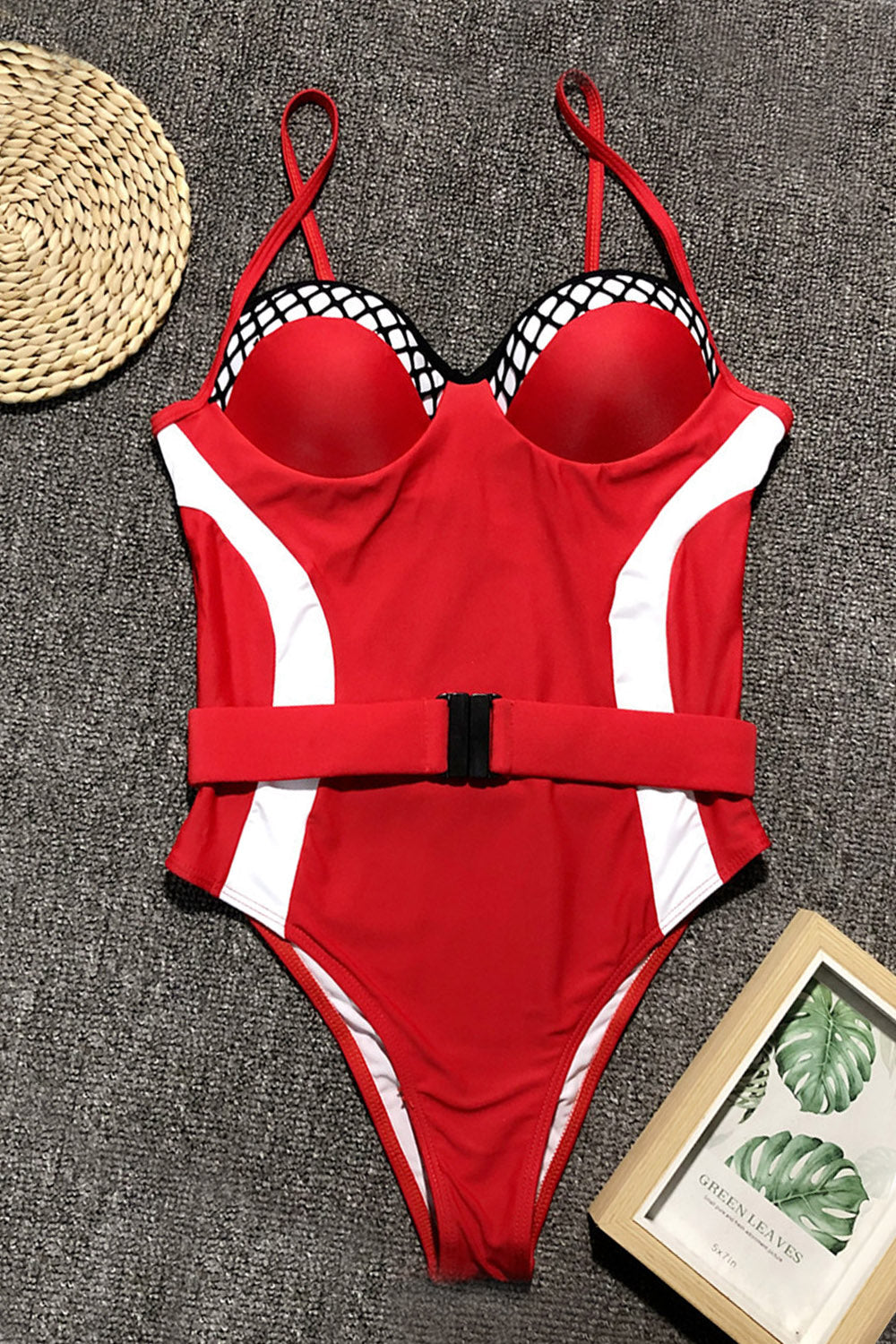 Iyasson Women's Sexy Low-cut Buckle Belt Spaghetti Strap Swimsuit