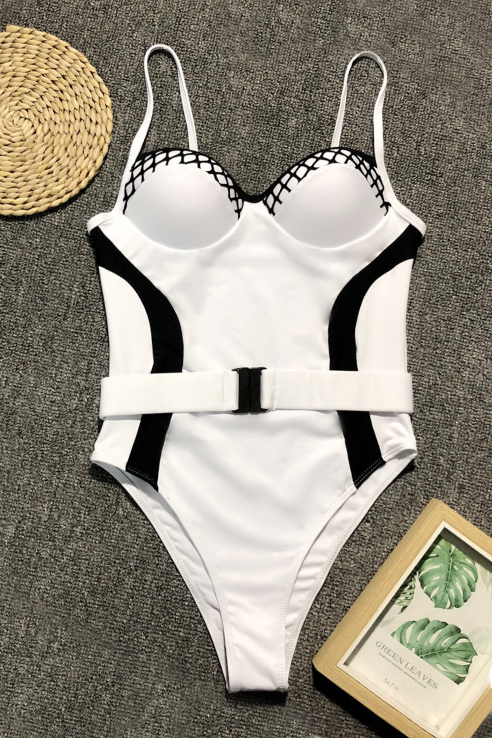 Iyasson Women's Sexy Low-cut Buckle Belt Spaghetti Strap Swimsuit