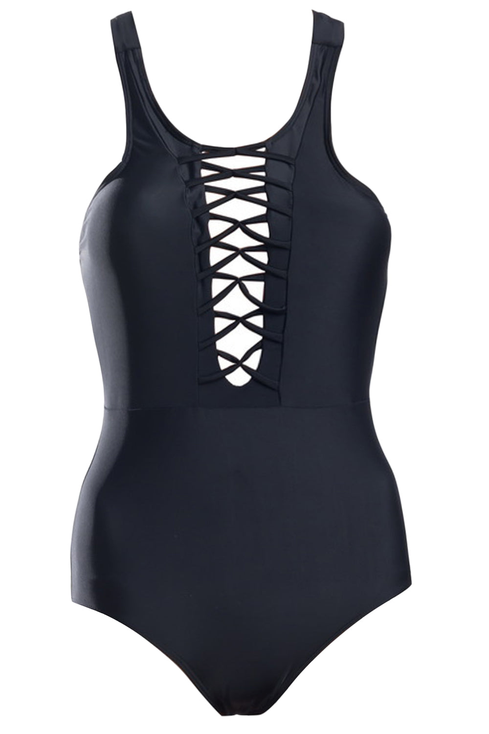 Iyasson Solid Color Front Cross Design One-piece Swimsuit