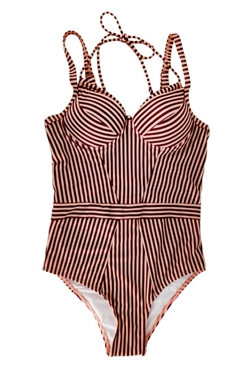 Iyasson Vintage Red Stripe Print One-piece Swimsuit