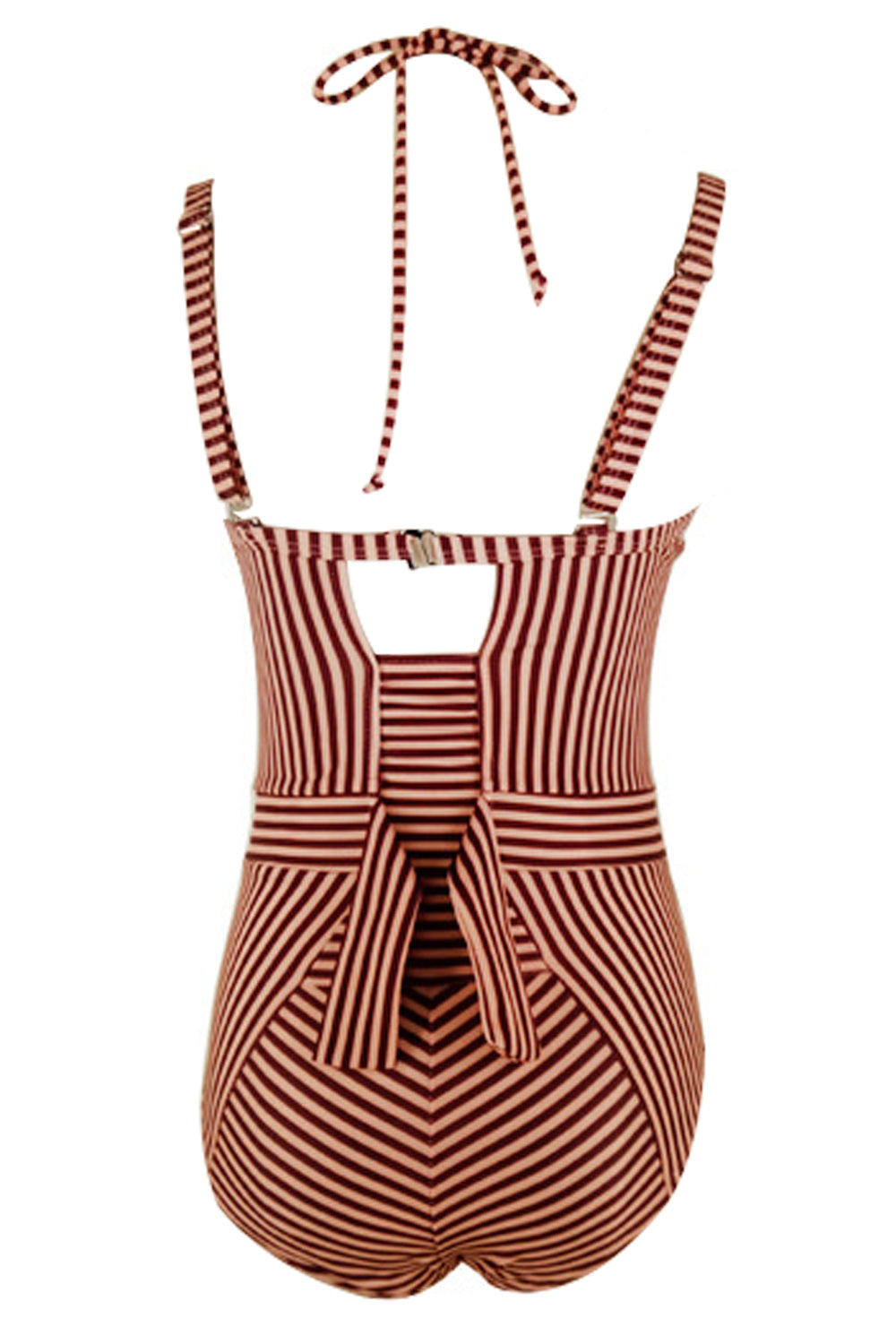 Iyasson Vintage Red Stripe Print One-piece Swimsuit