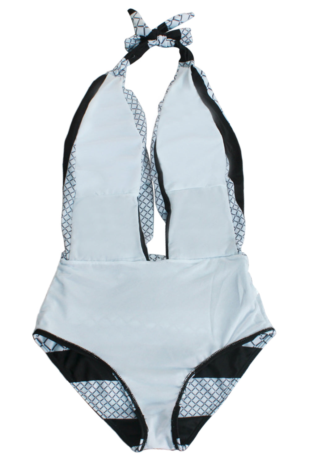 Iyasson Geometric Print and Stripe Design One-piece Swimsuit