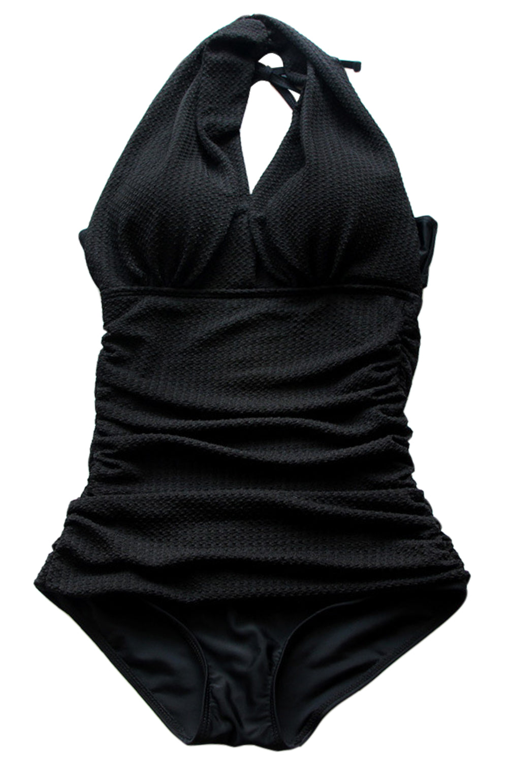 Iyasson Vintage Black V Neck design One-piece Swimsuit