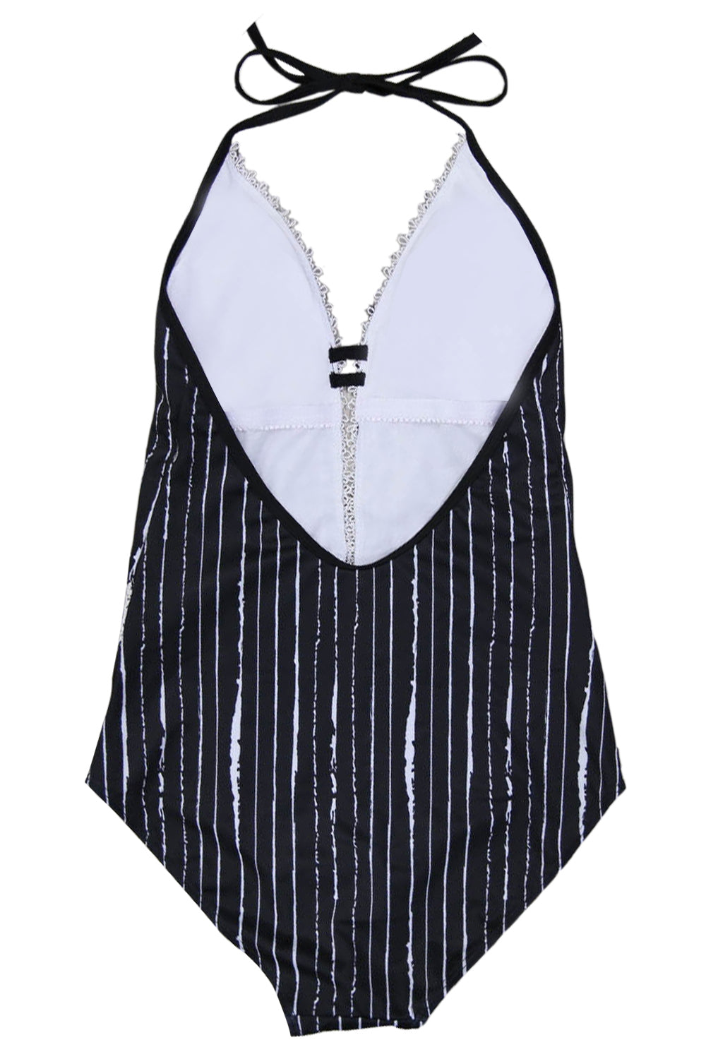 Iyasson White Lace Stripes One-piece Swimsuit