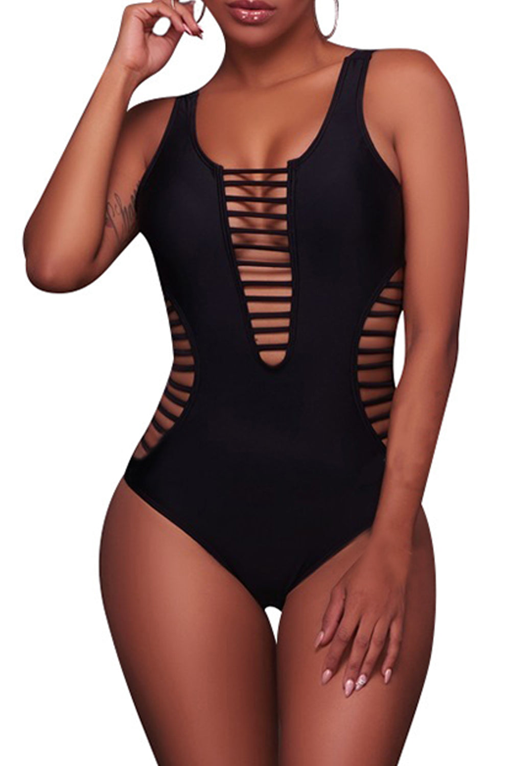 Iyasson Strappy Solid One-piece Swimsuit