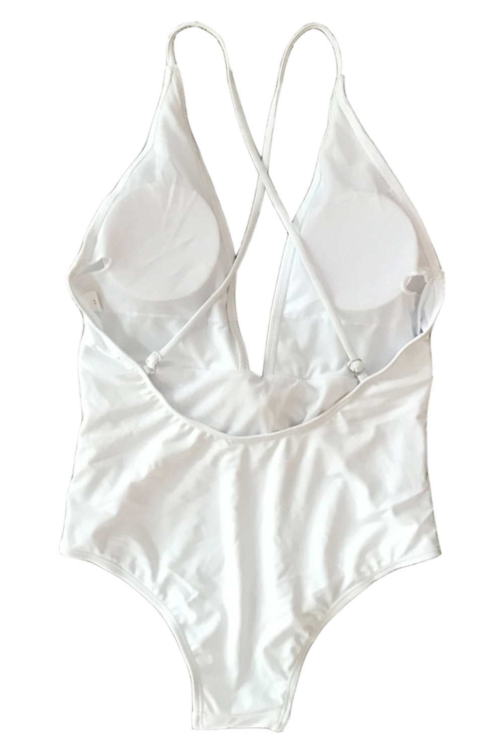 Iyasson White Deep V-neck Design One-piece Swimsuit