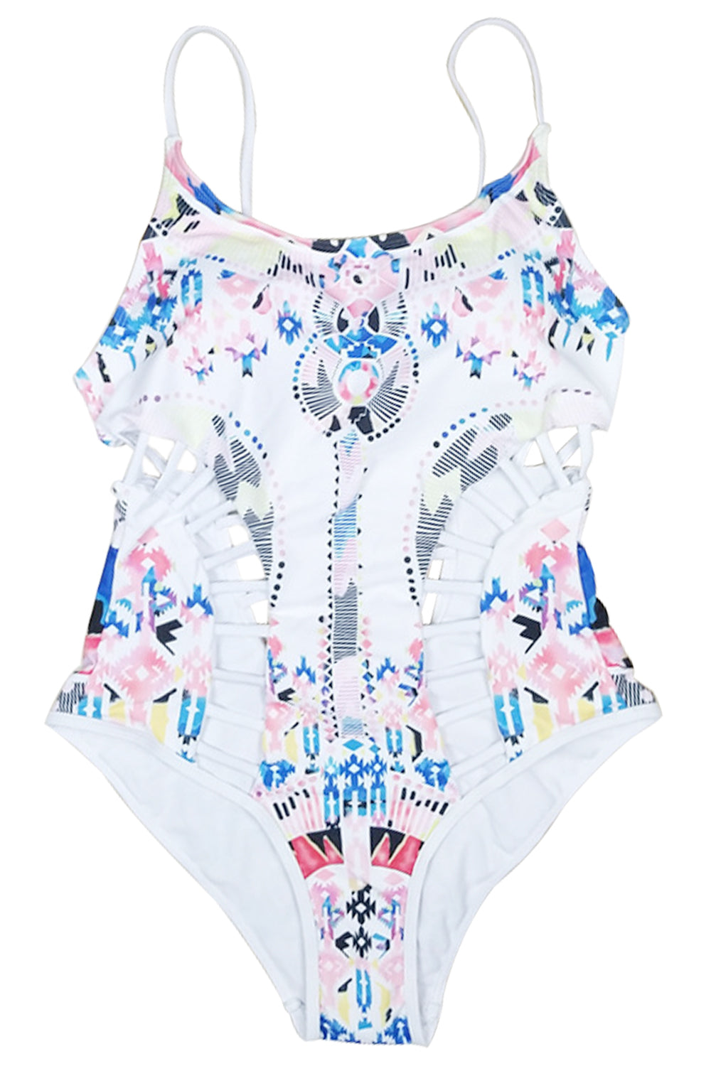 Iyasson Hollow Design Print One-piece Swimsuit